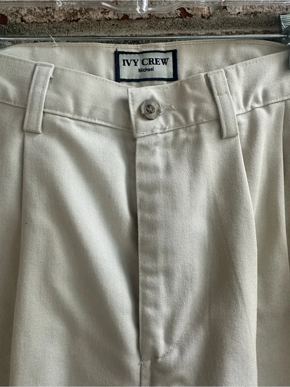 Vtg Men Cotton Ivy Crew beige tan front Pleated Dress Pants slacks Michael Pant